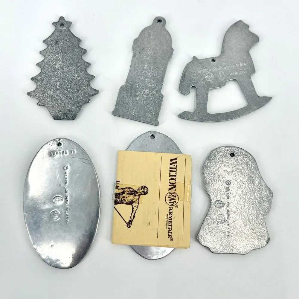 Wilton Christmas Ornaments Lot of 6 Metal Tree Horse Noel Folk Art Vintage